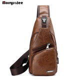 Male Shoulder Bags USB Charging Crossbody Bags Men Leather Chest Bag School