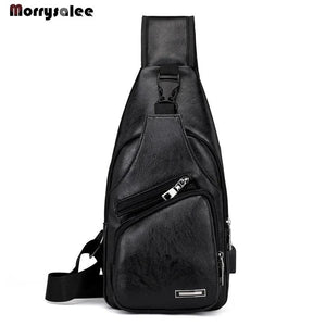 Male Shoulder Bags USB Charging Crossbody Bags Men Leather Chest Bag School
