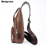 Male Shoulder Bags USB Charging Crossbody Bags Men Leather Chest Bag School