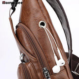 Male Shoulder Bags USB Charging Crossbody Bags Men Leather Chest Bag School