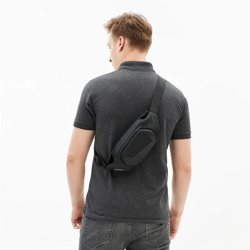 Men's Crossbody Bag Theftproof Rotatable Button Open Leather Chest Bags