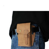 Men Crazy Horse Skin Leather Waist Bag Clip Outdoor Phone Pouch