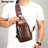 Men's PU Leather Messenger Bag Crossbody Business Handbag USB
