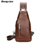 Men's PU Leather Messenger Bag Crossbody Business Handbag USB