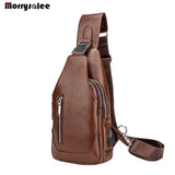 Men's PU Leather Messenger Bag Crossbody Business Handbag USB
