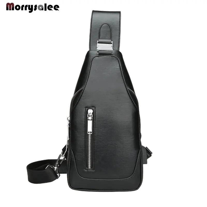 Men's PU Leather Messenger Bag Crossbody Business Handbag USB