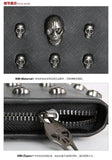 Skull Rivet Wristlet Wallet Long Zip Handbag for Women