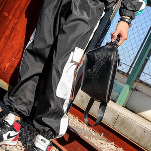 Men's Eagle Embossing Chest Bag PU Leather Crossbody Waist Pack Fanny Bum Bag