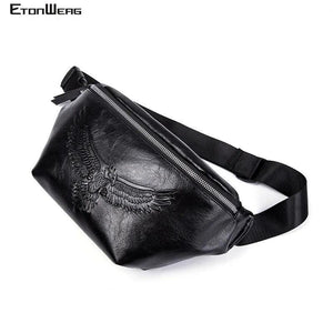 Men's Eagle Embossing Chest Bag PU Leather Crossbody Waist Pack Fanny Bum Bag