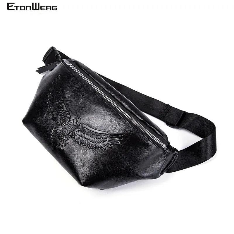 Men's Eagle Embossing Chest Bag PU Leather Crossbody Waist Pack Fanny Bum Bag