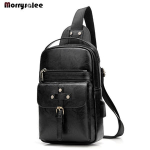 PU Leather Crossbody Bags Men Casual Messenger Bag Male Shoulder Bag Chest Pack