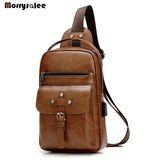 PU Leather Crossbody Bags Men Casual Messenger Bag Male Shoulder Bag Chest Pack