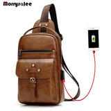 PU Leather Crossbody Bags Men Casual Messenger Bag Male Shoulder Bag Chest Pack