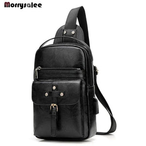 PU Leather Crossbody Bags Men Casual Messenger Bag Male Shoulder Bag Chest Pack