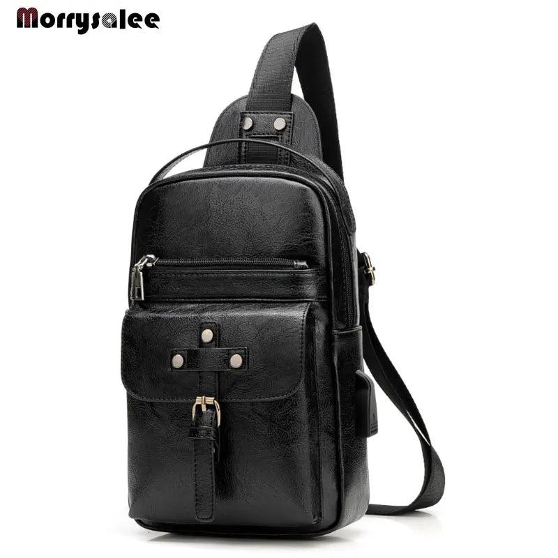 PU Leather Crossbody Bags Men Casual Messenger Bag Male Shoulder Bag Chest Pack