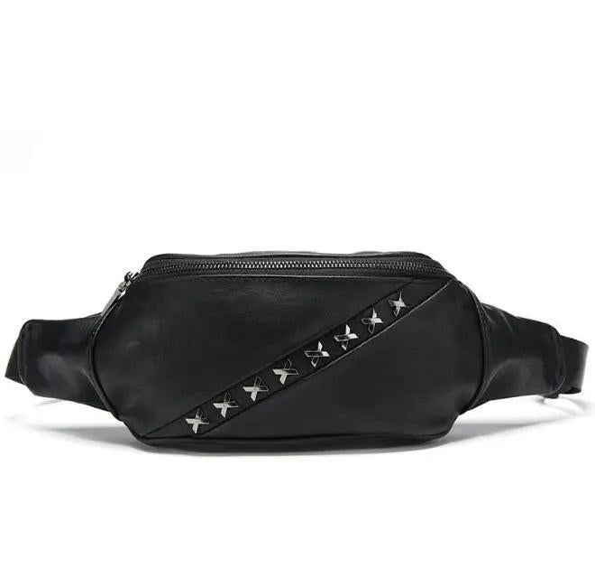 Men's Leather Belt Bag Rivet Messenger Multi-function Small Bag
