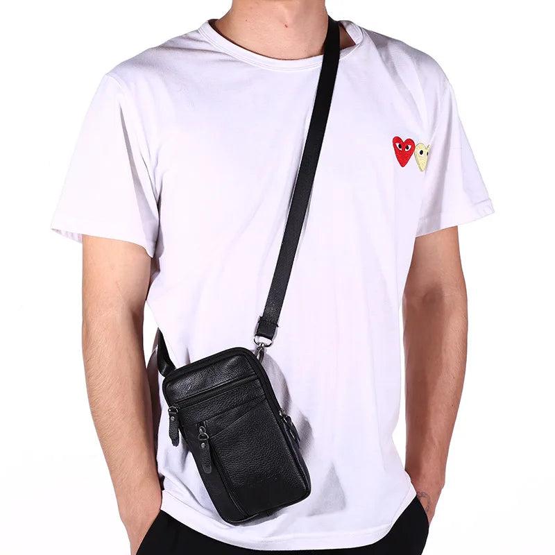 Leather Waist Bag Men's Mobile Phone Bag Outdoor Shoulder Small Bags