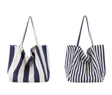 Casual Canvas Tote Handbag Large Shoulder Bag Striped Canvas Shopper Bags