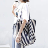 Casual Canvas Tote Handbag Large Shoulder Bag Striped Canvas Shopper Bags