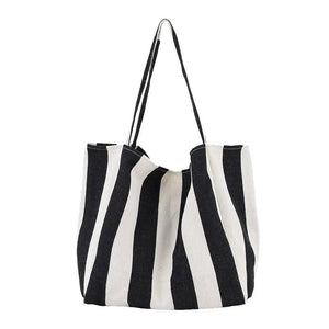 Casual Canvas Tote Handbag Large Shoulder Bag Striped Canvas Shopper Bags