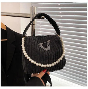 Candy Colors Corduroy Shoulder Bag for Women - Small Handbag Zipper Tote