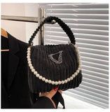 Candy Colors Corduroy Shoulder Bag for Women - Small Handbag Zipper Tote