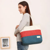 Women's Canvas Tote Travel Bag Shoulder Handbag Stripe Shopping Beach Bag