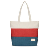 Women's Canvas Tote Travel Bag Shoulder Handbag Stripe Shopping Beach Bag