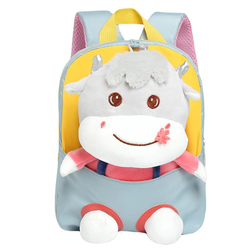 Kids Cow Animal Patchwork Plush Backpack for Boys Girls
