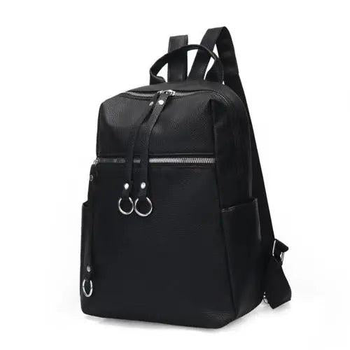 Casual Soft Leather Backpack Solid Large Capacity School Bags