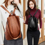 Female Anti-theft Backpack Classic PU Leather Solid Backpack Canta Shoulder Bags
