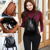 Female Anti-theft Backpack Classic PU Leather Solid Backpack Canta Shoulder Bags