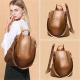 Female Anti-theft Backpack Classic PU Leather Solid Backpack Canta Shoulder Bags