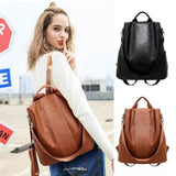 Female Anti-theft Backpack Classic PU Leather Solid Backpack Canta Shoulder Bags