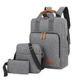 3pcs Student Backpack with Crossbody Bags Solid Shoulder Bag