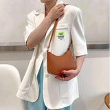 Retro Solid PU Leather Shoulder Bag Casual Women Hobos Handbags