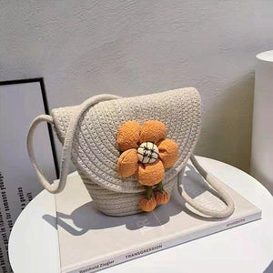 Stylish Braided Crossbody Purse Flower Pendant Small Shoulder Bag