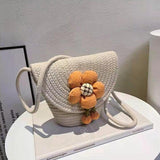 Stylish Braided Crossbody Purse Flower Pendant Small Shoulder Bag