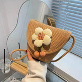 Stylish Braided Crossbody Purse Flower Pendant Small Shoulder Bag