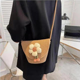 Stylish Braided Crossbody Purse Flower Pendant Small Shoulder Bag