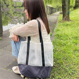 Summer Japanese Women's Fold Canvas Mesh Beach Tote Handbag
