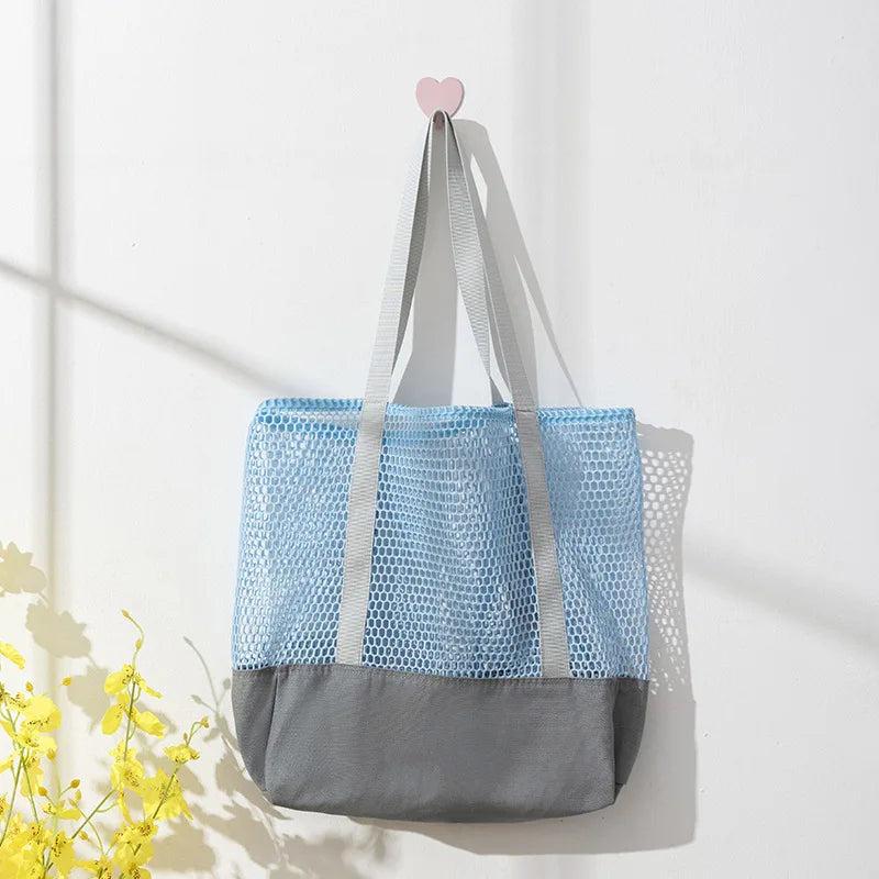 Summer Japanese Women's Fold Canvas Mesh Beach Tote Handbag