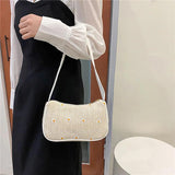 Straw Shoulder Bag with Daisy Pattern Zipper Closure Retro Bohemia Style