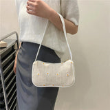 Straw Shoulder Bag with Daisy Pattern Zipper Closure Retro Bohemia Style