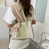 Embroidered Flower Bowknot Patchwork Shoulder Bag for Daily Shopping