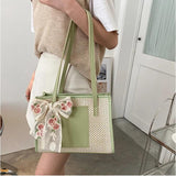 Embroidered Flower Bowknot Patchwork Shoulder Bag for Daily Shopping