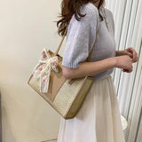Embroidered Flower Bowknot Patchwork Shoulder Bag for Daily Shopping