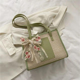 Embroidered Flower Bowknot Patchwork Shoulder Bag for Daily Shopping