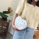 Heart Embroidery Shoulder Bag for Women, Peach Heart Design