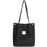 Corduroy Shoulder Bag Reusable Shopping Tote Soft Handbag Button Closure